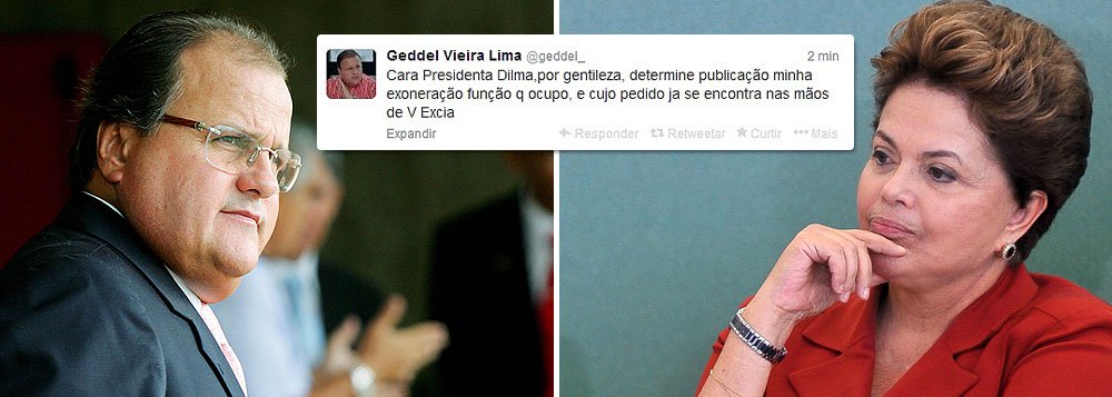 Peemedebista postou há pouco no Twitter pedido de exoneração do cargo de vice-presidente de Pessoa Jurídica da Caixa diretamente à presidente Dilma Rousseff; "Cara Presidenta Dilma, por gentileza, determine publicação de minha exoneração da função que ocupo e cujo pedido já se encontra nas mãos de Vossa Excelência"; mais cedo, ele fez "apelo dramático" ao presidente da Câmara, Henrique Eduardo Alves (PMDB-RN), e ao senador Roberto Requião (PMDB –PR) para que eles intercedam no sentido de fazer acontecer sua saída (Foto: Romulo Faro) Peemedebista postou há pouco no Twitter pedido de exoneração do cargo de vice-presidente de Pessoa Jurídica da Caixa diretamente à presidente Dilma Rousseff; "Cara Presidenta Dilma, por gentileza, determine publicação de minha exoneração da função que ocupo e cujo pedido já se encontra nas mãos de Vossa Excelência"; mais cedo, ele fez "apelo dramático" ao presidente da Câmara, Henrique Eduardo Alves (PMDB-RN), e ao senador Roberto Requião (PMDB –PR) para que eles intercedam no sentido de fazer acontecer sua saída
