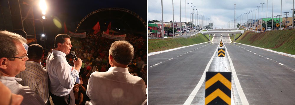 Governador inaugurou obras na GO-040 e o viaduto do Madre Germana na rodovia que liga capital a Aragoiânia, passando pelo bairro de Aparecida de Goiânia; junto com o viaduto, Perillo entregou a reconstrução e duplicação de 7,6 quilômetros da GO-040, no trecho entre Goiânia e o setor; rodovia ganhou vias laterais, drenagem, canteiro central, sinalização vertical e horizontal; além de 15 quilômetros de iluminação entre o entroncamento da avenida Rio Verde ao Ribeirão dos Dourados (Foto: Realle Palazzo-Martini) Governador inaugurou obras na GO-040 e o viaduto do Madre Germana na rodovia que liga capital a Aragoiânia, passando pelo bairro de Aparecida de Goiânia; junto com o viaduto, Perillo entregou a reconstrução e duplicação de 7,6 quilômetros da GO-040, no trecho entre Goiânia e o setor; rodovia ganhou vias laterais, drenagem, canteiro central, sinalização vertical e horizontal; além de 15 quilômetros de iluminação entre o entroncamento da avenida Rio Verde ao Ribeirão dos Dourados