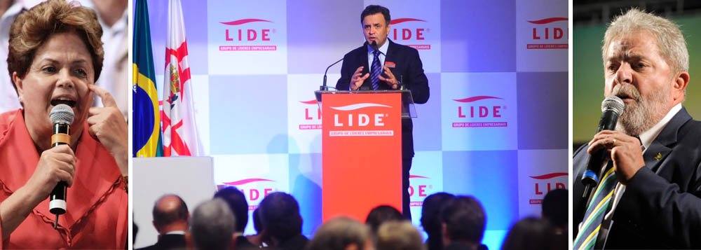 Presidenciável do PSDB semeia divisão no campo governista; "Estão dizendo por aí que eles podem trocar de candidato", disse Aécio Neves, na manhã desta segunda-feira 31, em São Paulo; "Mas tanto faz para mim enfrentar a presidente Dilma ou o ex-presidente Lula. O importante é derrotar esse modelo"; tucano falou em almoço no Grupo de Líderes Empresariais; governadores Geraldo Alckmin e Antonio Anastasia presentes; Aécio falou em "reestatizar a Petrobras", deixar "a inflação para o centro da meta e não no topo", reduzir número de ministérios pela metade e criar Secretaria Especial Temporária para fazer reforma tributária em seis meses após vencer; "Tenho confiança", cravou (Foto: Ana Pupulin) www.brasil247.com - Presidenciável do PSDB semeia divisão no campo governista; "Estão dizendo por aí que eles podem trocar de candidato", disse Aécio Neves, na manhã desta segunda-feira 31, em São Paulo; "Mas tanto faz para mim enfrentar a presidente Dilma ou o ex-presidente Lula. O importante é derrotar esse modelo"; tucano falou em almoço no Grupo de Líderes Empresariais; governadores Geraldo Alckmin e Antonio Anastasia presentes; Aécio falou em "reestatizar a Petrobras", deixar "a inflação para o centro da meta e não no topo", reduzir número de ministérios pela metade e criar Secretaria Especial Temporária para fazer reforma tributária em seis meses após vencer; "Tenho confiança", cravou