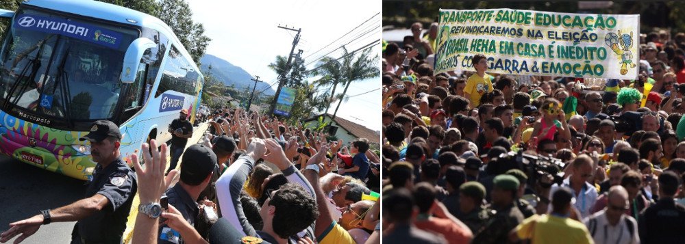 Seleção brasileira voltou neste domingo à Granja Comary, após um dia de folga, sob festa da torcida e com pedidos do público ao técnico Luiz Felipe Scolari para que libere a entrada dos torcedores para assistir ao treinamento da equipe, a quatro dias da estreia do Brasil na Copa do Mundo; entre 800 e 1.000 pessoas lotaram a entrada do condomínio na cidade de Teresópolis (RJ), onde fica o centro de treinamento da seleção brasileira; clima foi de tranquilidade total (Foto: Valter Lima) Seleção brasileira voltou neste domingo à Granja Comary, após um dia de folga, sob festa da torcida e com pedidos do público ao técnico Luiz Felipe Scolari para que libere a entrada dos torcedores para assistir ao treinamento da equipe, a quatro dias da estreia do Brasil na Copa do Mundo; entre 800 e 1.000 pessoas lotaram a entrada do condomínio na cidade de Teresópolis (RJ), onde fica o centro de treinamento da seleção brasileira; clima foi de tranquilidade total