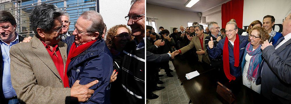 Partidos aliados à reeleição do governador Tarso Genro (PT) anunciaram, na tarde desta quarta-feira, a chapa majoritária, na sede do PTB Metropolitano; a ex-secretária de Turismo Abgail Pereira (PC do B) será candidata a vice e o ex-governador Olívio Dutra (PT) concorrerá ao Senado; unanimidade no PT e respeitado pelos aliados, Olívio revigora a militância petista e traz competitividade na disputa ao Senado, que, por enquanto, tem o jornalista Lasier Martins (PDT), o deputado federal Beto Albuquerque (PSB) e o professor Júlio Flores (PSTU) (Foto: Roberta Namour) Partidos aliados à reeleição do governador Tarso Genro (PT) anunciaram, na tarde desta quarta-feira, a chapa majoritária, na sede do PTB Metropolitano; a ex-secretária de Turismo Abgail Pereira (PC do B) será candidata a vice e o ex-governador Olívio Dutra (PT) concorrerá ao Senado; unanimidade no PT e respeitado pelos aliados, Olívio revigora a militância petista e traz competitividade na disputa ao Senado, que, por enquanto, tem o jornalista Lasier Martins (PDT), o deputado federal Beto Albuquerque (PSB) e o professor Júlio Flores (PSTU)