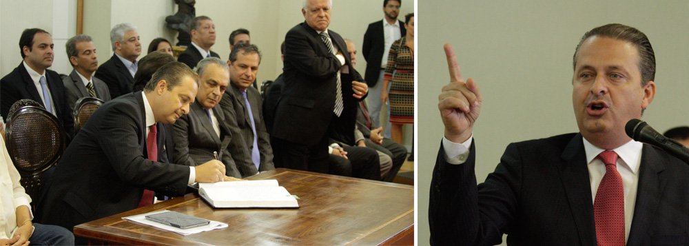 "Desde o início, tenho falado na paz política, na capacidade dos pernambucanos se entenderem, respeitarem os que divergem", discursou hoje o governador de Pernambuco, durante posse de novos secretários estaduais, entre eles, dois nomes indicados pelo PSDB, que fazia oposição; "O país tem clareza que é preciso superar a celebração da mediocridade e celebrar o diálogo, a capacidade de enxergar ao longe", acrescentou o presidenciável; agora, apenas o DEM é oposição no estado; aliança entre PSB e PSDB não deve se repetir em São Paulo, onde Marina Silva é contra um palanque com o governador Geraldo Alckmin (Foto: Gisele Federicce) "Desde o início, tenho falado na paz política, na capacidade dos pernambucanos se entenderem, respeitarem os que divergem", discursou hoje o governador de Pernambuco, durante posse de novos secretários estaduais, entre eles, dois nomes indicados pelo PSDB, que fazia oposição; "O país tem clareza que é preciso superar a celebração da mediocridade e celebrar o diálogo, a capacidade de enxergar ao longe", acrescentou o presidenciável; agora, apenas o DEM é oposição no estado; aliança entre PSB e PSDB não deve se repetir em São Paulo, onde Marina Silva é contra um palanque com o governador Geraldo Alckmin