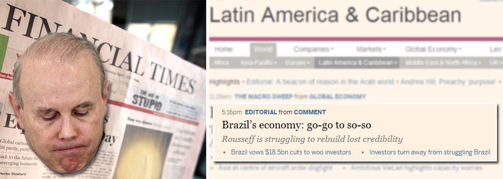 Em editorial, jornal financeiro do Reino Unido insiste na troca do piloto da política econômica brasileira; "Substituí-lo pode fazer maravilhas", escreve jornal; publicação já havia feito a mesma recomendação no ano passado, depois da revista The Economist; mas formulação continua a ter um problema na origem: o avião pertence ao Brasil; Guido Mantega é ministro da Fazenda do governo Dilma Rousseff, e não um funcionário inglês; melhor faz o FT se pajear direitinho o primeiro-ministro David Cameron em lugar de praticar o velho e carcomido imperialismo britânico em versão século 21 (Foto: Gisele Federicce) Em editorial, jornal financeiro do Reino Unido insiste na troca do piloto da política econômica brasileira; "Substituí-lo pode fazer maravilhas", escreve jornal; publicação já havia feito a mesma recomendação no ano passado, depois da revista The Economist; mas formulação continua a ter um problema na origem: o avião pertence ao Brasil; Guido Mantega é ministro da Fazenda do governo Dilma Rousseff, e não um funcionário inglês; melhor faz o FT se pajear direitinho o primeiro-ministro David Cameron em lugar de praticar o velho e carcomido imperialismo britânico em versão século 21