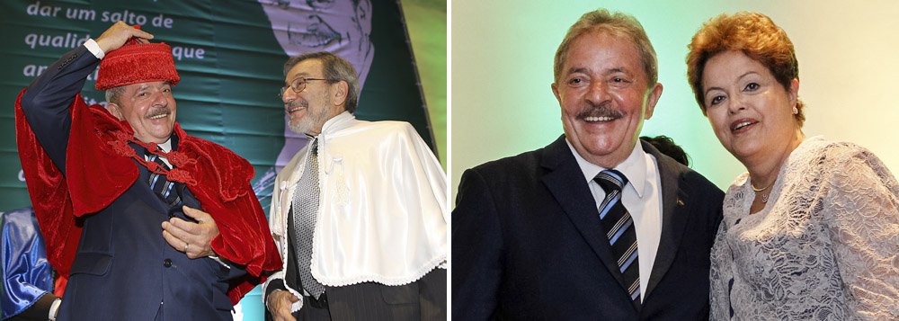 Na Universidade Federal do ABC, na Grande São Paulo, ex-presidente Lula recebe título de doutor honoris causa e comemora longa lista de conquistas que o governo teve com o PT no comando, como o crescimento da renda, a diminuição da miséria, índices de desemprego "menores que o dos Estados Unidos e da Europa" e controle da inflação; "a presidenta Dilma está preparando o País para um novo salto", anunciou ainda o petista, que criticou a imprensa e suas previsões pessimistas: "complexo de vira-latas" (Foto: Sheila Lopes) www.brasil247.com - Na Universidade Federal do ABC, na Grande São Paulo, ex-presidente Lula recebe título de doutor honoris causa e comemora longa lista de conquistas que o governo teve com o PT no comando, como o crescimento da renda, a diminuição da miséria, índices de desemprego "menores que o dos Estados Unidos e da Europa" e controle da inflação; "a presidenta Dilma está preparando o País para um novo salto", anunciou ainda o petista, que criticou a imprensa e suas previsões pessimistas: "complexo de vira-latas"