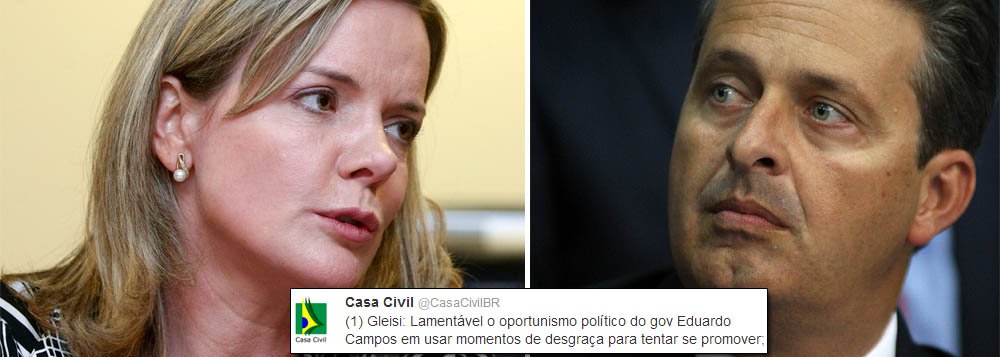 Governador de Pernambuco afirmou neste domingo, sobre as enchentes no Espírito Santo, que "em Brasília ainda é regra esperar o pior acontecer para tomar alguma medida"; ministra da Casa Civil rebateu pelo Twitter: "Lamentável o oportunismo político do gov Eduardo Campos em usar momentos de desgraça para tentar se promover" (Foto: Ana Pupulin) Governador de Pernambuco afirmou neste domingo, sobre as enchentes no Espírito Santo, que "em Brasília ainda é regra esperar o pior acontecer para tomar alguma medida"; ministra da Casa Civil rebateu pelo Twitter: "Lamentável o oportunismo político do gov Eduardo Campos em usar momentos de desgraça para tentar se promover"