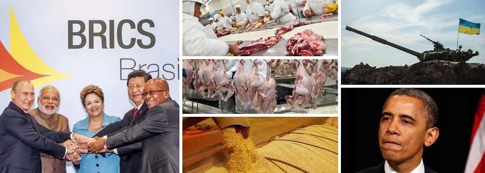 Boicotada no comércio internacional com os EUA e a Europa, Rússia de Vladmir Putin responde com proibição de importação de produtos dessas origens; Brasil sai diretamente beneficiado; "é uma revolução", define secretário de Política Agrícola; venda de carne, milho e soja, além de aves, frutas, vegetais e alimentos industrializados, pode triplicar; aliança costurada pela presidente Dilma Rousseff com líder russo, durante encontro dos Brics, conta com a sorte; cerco geopolítico dos ricos a Putin abre oportunidade histórica para avanço nas relações entre os gigantes Brasil e Rússia (Foto: Ana Pupulin) Boicotada no comércio internacional com os EUA e a Europa, Rússia de Vladmir Putin responde com proibição de importação de produtos dessas origens; Brasil sai diretamente beneficiado; "é uma revolução", define secretário de Política Agrícola; venda de carne, milho e soja, além de aves, frutas, vegetais e alimentos industrializados, pode triplicar; aliança costurada pela presidente Dilma Rousseff com líder russo, durante encontro dos Brics, conta com a sorte; cerco geopolítico dos ricos a Putin abre oportunidade histórica para avanço nas relações entre os gigantes Brasil e Rússia