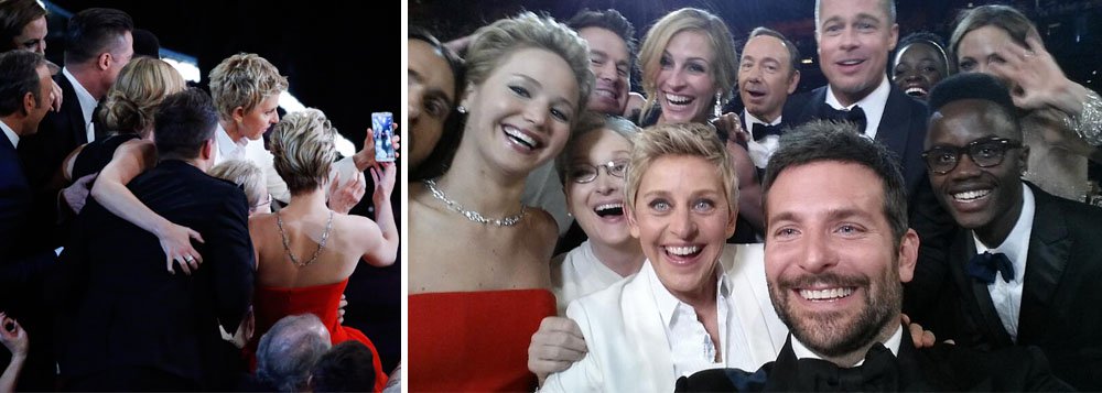 Autorretrato feito no domingo com a apresentadora da cerimônia do Oscar, que incluiu estrelas como Meryl Streep, Jennifer Lawrence e Bradley Cooper, rapidamente tornou-se a imagem mais compartilhada da história da rede social (Foto: Gisele Federicce) Autorretrato feito no domingo com a apresentadora da cerimônia do Oscar, que incluiu estrelas como Meryl Streep, Jennifer Lawrence e Bradley Cooper, rapidamente tornou-se a imagem mais compartilhada da história da rede social