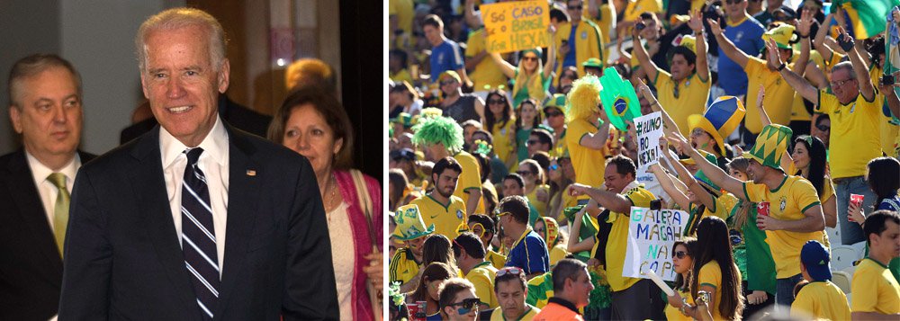 Vice-presidente dos EUA, Joe Biden, elogiou a organização da Copa no Brasil e disse que o país correspondeu às suas expectativas como sede do Mundial; "O Brasil fez um trabalho incrível. Queríamos mostrar o nosso apoio ao país e ao povo brasileiro como sede dos jogos", disse; Biden acompanhou ontem a vitória da seleção americana contra Gana em Natal, acompanhado de uma neta e um sobrinho (Foto: Gisele Federicce) Vice-presidente dos EUA, Joe Biden, elogiou a organização da Copa no Brasil e disse que o país correspondeu às suas expectativas como sede do Mundial; "O Brasil fez um trabalho incrível. Queríamos mostrar o nosso apoio ao país e ao povo brasileiro como sede dos jogos", disse; Biden acompanhou ontem a vitória da seleção americana contra Gana em Natal, acompanhado de uma neta e um sobrinho