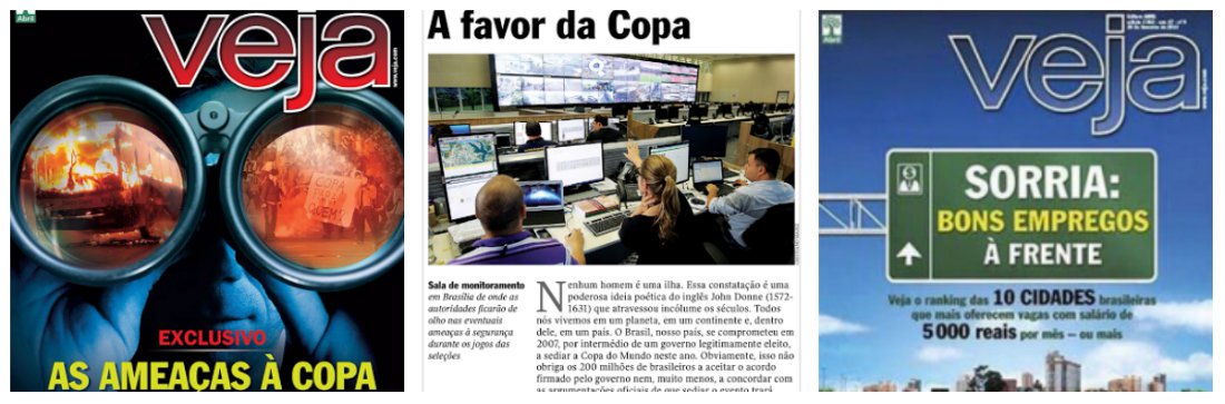 Edição deste fim de semana destaca as ameaças ao Mundial de 2014, defende medidas de segurança e traz um editorial em que a revista assume posição favorável à realização da "Copa das Copas"; quinze dias atrás, outra capa ressaltava a grande oferta de empregos no Brasil, num claro sinal de paz enviado ao poder; num momento em que as revistas perdem influência e são desafiadas pela migração de leitores para outras plataformas, sobretudo a internet, os black blocs do jornalismo se mostram mais tolerantes (Foto: Roberta Namour) Edição deste fim de semana destaca as ameaças ao Mundial de 2014, defende medidas de segurança e traz um editorial em que a revista assume posição favorável à realização da "Copa das Copas"; quinze dias atrás, outra capa ressaltava a grande oferta de empregos no Brasil, num claro sinal de paz enviado ao poder; num momento em que as revistas perdem influência e são desafiadas pela migração de leitores para outras plataformas, sobretudo a internet, os black blocs do jornalismo se mostram mais tolerantes
