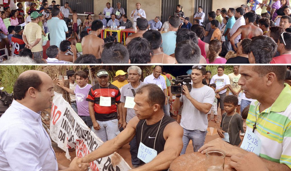 Na reunião com os indígenas e manifestantes, Sandoval Cardoso (SDD) explicou que cabe ao Estado pavimentar os dois trechos da TO-126 que ficam fora da reserva indígena Apinajé e totalizam 13,5 km; "O restante, de aproximadamente 28 km, depende de licenças de órgãos federais como Ibama e Funai. Vamos todos juntos a Brasília onde está a solução do problema”, afirmou; com a garantia, os indígenas desistiram de derrubar a torre de transmissão de energia elétrica (Foto: Aquiles Lins) Na reunião com os indígenas e manifestantes, Sandoval Cardoso (SDD) explicou que cabe ao Estado pavimentar os dois trechos da TO-126 que ficam fora da reserva indígena Apinajé e totalizam 13,5 km; "O restante, de aproximadamente 28 km, depende de licenças de órgãos federais como Ibama e Funai. Vamos todos juntos a Brasília onde está a solução do problema”, afirmou; com a garantia, os indígenas desistiram de derrubar a torre de transmissão de energia elétrica