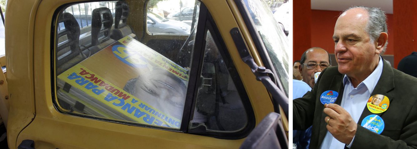 Mais de cem pessoas que agitavam bandeiras e distribuíam adesivos para carros na Região Centro-Sul de Belo Horizonte foram demitidas da campanha do PSDB em Minas; multiplicam-se manifestações, ainda sob anonimato, de candidatos a deputado frustrados com os rumos da campanha de Pimenta da Veiga, postulante ao governo do estado; alguns já trabalham abertamente para Fernando Pimentel (PT); nas duas últimas pesquisas, o petista aparece com mais de 10 pontos percentuais na frente do tucano - 33,9% por 20,7% (DataTempo/CP2), e 37% por 23% na do Ibope (Foto: Leonardo Lucena) Mais de cem pessoas que agitavam bandeiras e distribuíam adesivos para carros na Região Centro-Sul de Belo Horizonte foram demitidas da campanha do PSDB em Minas; multiplicam-se manifestações, ainda sob anonimato, de candidatos a deputado frustrados com os rumos da campanha de Pimenta da Veiga, postulante ao governo do estado; alguns já trabalham abertamente para Fernando Pimentel (PT); nas duas últimas pesquisas, o petista aparece com mais de 10 pontos percentuais na frente do tucano - 33,9% por 20,7% (DataTempo/CP2), e 37% por 23% na do Ibope