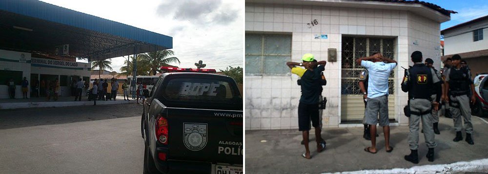 Apavorados com as ameaças recebidas de traficantes da região do Vergel do Lago, em Maceió, os rodoviários que trabalham na região deixaram o terminal de ônibus do bairro, na manhã desta quinta-feira (6), levando os veículos até as proximidades da Base Comunitária, para que pudessem circular. O Batalhão de Operações Policiais Especiais (Bope) foi acionado (Foto: Voney Malta) Apavorados com as ameaças recebidas de traficantes da região do Vergel do Lago, em Maceió, os rodoviários que trabalham na região deixaram o terminal de ônibus do bairro, na manhã desta quinta-feira (6), levando os veículos até as proximidades da Base Comunitária, para que pudessem circular. O Batalhão de Operações Policiais Especiais (Bope) foi acionado