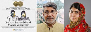 Indiano Kailash Satyarthi e a paquistanesa Malala Yousafzay foram premiados "pela luta contra a supressão das crianças e jovens e pelo direito de todos à educação"; ele é um ativista de direitos das crianças na Índia e Malala, de 17 anos, sobreviveu a uma tentativa de assassinato dos talibãs em 2012 por sua militância a favor da educação de meninas no noroeste do Paquistão (Foto: Roberta Namour) Indiano Kailash Satyarthi e a paquistanesa Malala Yousafzay foram premiados "pela luta contra a supressão das crianças e jovens e pelo direito de todos à educação"; ele é um ativista de direitos das crianças na Índia e Malala, de 17 anos, sobreviveu a uma tentativa de assassinato dos talibãs em 2012 por sua militância a favor da educação de meninas no noroeste do Paquistão