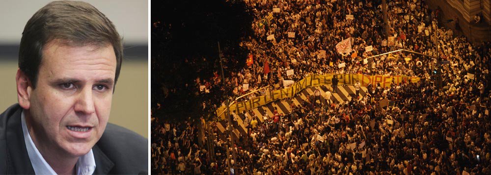 Prefeito do Rio, Eduardo Paes, vê com naturalidade a ocorrência dos protestos e diz que eles não são "o fim do mundo". "É coisa de democracia consolidada. Muito a abordagem, as pessoas estão mais empoderadas", afirma; para ele, a queda na sua popularidade é injustificada, assim como a do governador Sérgio Cabral; "Que grande lambança eu fiz de um ano para cá que justificasse essa avaliação? Há erros, mas não vejo uma grande lambança. Sobre Cabral, não se justifica o grau de ataque, e eventual impopularidade, a um governador que fez o que ele fez", diz; Paes promete reajustar a tarifa do ônibus do Rio já em janeiro de 2014 (Foto: Valter Lima) Prefeito do Rio, Eduardo Paes, vê com naturalidade a ocorrência dos protestos e diz que eles não são "o fim do mundo". "É coisa de democracia consolidada. Muito a abordagem, as pessoas estão mais empoderadas", afirma; para ele, a queda na sua popularidade é injustificada, assim como a do governador Sérgio Cabral; "Que grande lambança eu fiz de um ano para cá que justificasse essa avaliação? Há erros, mas não vejo uma grande lambança. Sobre Cabral, não se justifica o grau de ataque, e eventual impopularidade, a um governador que fez o que ele fez", diz; Paes promete reajustar a tarifa do ônibus do Rio já em janeiro de 2014