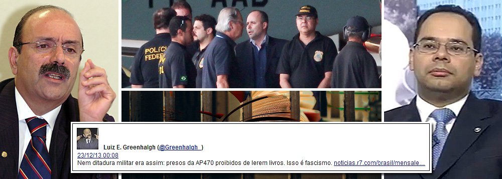 Advogado Luiz Eduardo Greenhalgh classificou como fascista a decisão da Vara de Execuções Penas do Distrito Federal de limitar a duas horas de leitura o direito dos réus da Ação Penal 470; “Nem ditadura militar era assim: presos da AP 470 proibidos de lerem livros. Isso é fascismo”, disse ele, no Twitter; Vara de Execuções Penas do Distrito Federal está sob o comando de Bruno Ribeiro, filho de um dirigente local do PSDB; petistas foram condenados ao regime semiaberto, mas cumprem pena em regime fechado há mais de um mês (Foto: Leonardo Attuch) Advogado Luiz Eduardo Greenhalgh classificou como fascista a decisão da Vara de Execuções Penas do Distrito Federal de limitar a duas horas de leitura o direito dos réus da Ação Penal 470; “Nem ditadura militar era assim: presos da AP 470 proibidos de lerem livros. Isso é fascismo”, disse ele, no Twitter; Vara de Execuções Penas do Distrito Federal está sob o comando de Bruno Ribeiro, filho de um dirigente local do PSDB; petistas foram condenados ao regime semiaberto, mas cumprem pena em regime fechado há mais de um mês