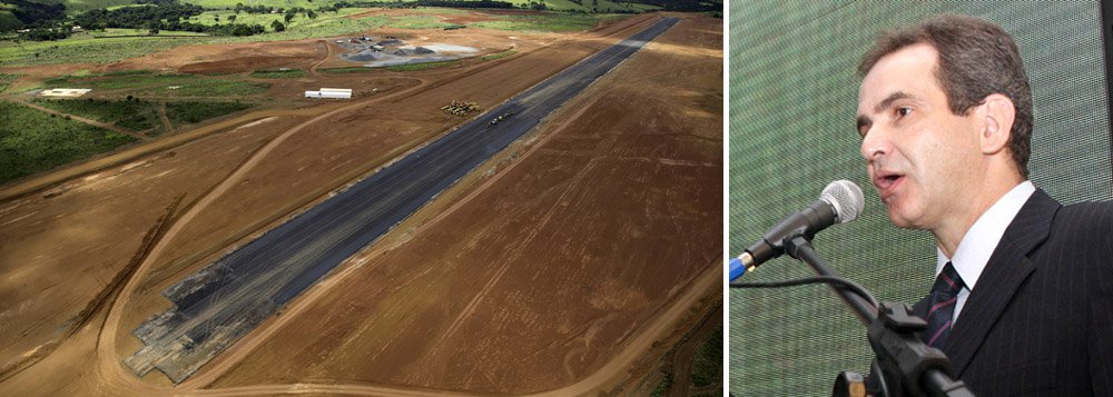 Dois terços da pista, que tem 3,3 mil metros de extensão e 45 metros de largura, já foram pavimentados; aeroporto integra o projeto da Plataforma Logística Multimodal de Goiás; segundo o secretário de Gestão e Planejamento, Leonardo Vilela, a Plataforma Logística deverá dinamizar ainda mais a vocação de entreposto comercial do município de Anápolis, com reflexos positivos no desempenho da economia goiana; pista permitirá pouso de aeronaves de até 420 toneladas (Foto: Realle Palazzo-Martini) Dois terços da pista, que tem 3,3 mil metros de extensão e 45 metros de largura, já foram pavimentados; aeroporto integra o projeto da Plataforma Logística Multimodal de Goiás; segundo o secretário de Gestão e Planejamento, Leonardo Vilela, a Plataforma Logística deverá dinamizar ainda mais a vocação de entreposto comercial do município de Anápolis, com reflexos positivos no desempenho da economia goiana; pista permitirá pouso de aeronaves de até 420 toneladas