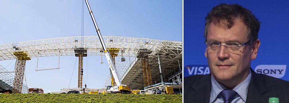 Secretário-geral da Fifa, Jerome Valcke, afirmou que o palco do jogo de abertura da Copa do Mundo deste ano entre Brasil e Croácia, ficará pronto no dia 15 de maio, um mês a mais do que o último prazo divulgado; Odebrecht negou e manteve a data de 15 de abril para entrega da arena (Foto: Roberta Namour) Secretário-geral da Fifa, Jerome Valcke, afirmou que o palco do jogo de abertura da Copa do Mundo deste ano entre Brasil e Croácia, ficará pronto no dia 15 de maio, um mês a mais do que o último prazo divulgado; Odebrecht negou e manteve a data de 15 de abril para entrega da arena