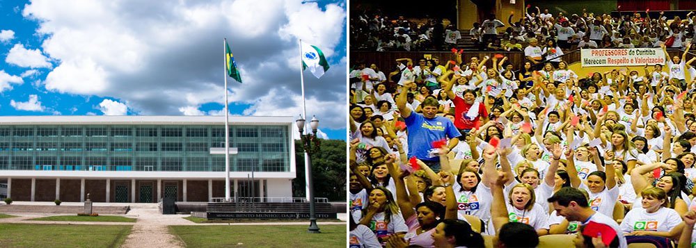 A paralisação afetará as escolas da rede pública estadual de ensino do Paraná; a categoria adianta que irá acampar em frente ao Palácio Iguaçu; entre as principais reivindicações estão um novo modelo de atendimento à saúde, implementação de 33% de hora-atividade para o magistério no início do ano letivo de 2014 e adoção de medidas que punem a categoria, como descontos no auxílio-transporte (Foto: Leonardo Lucena) A paralisação afetará as escolas da rede pública estadual de ensino do Paraná; a categoria adianta que irá acampar em frente ao Palácio Iguaçu; entre as principais reivindicações estão um novo modelo de atendimento à saúde, implementação de 33% de hora-atividade para o magistério no início do ano letivo de 2014 e adoção de medidas que punem a categoria, como descontos no auxílio-transporte