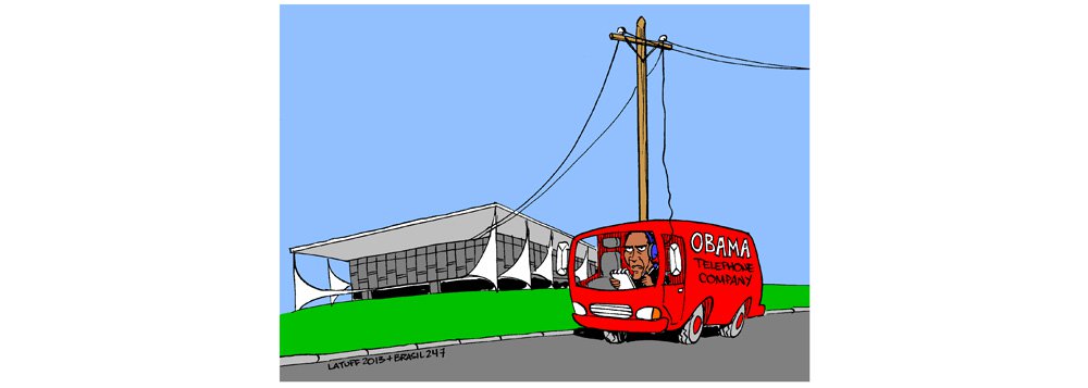 Charge de Carlos Latuff para o 247 retrata as ações de espionagem do governo americano sobre o brasileiro; a presidente já cobrou uma posição objetiva de Obama, que até o momento não foi claro o suficiente em suas justificativas (Foto: Valter Lima) www.brasil247.com - Charge de Carlos Latuff para o 247 retrata as ações de espionagem do governo americano sobre o brasileiro; a presidente já cobrou uma posição objetiva de Obama, que até o momento não foi claro o suficiente em suas justificativas