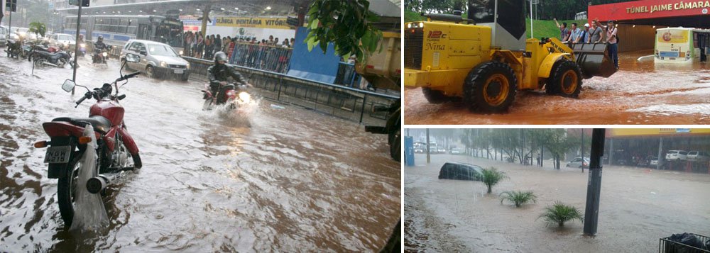 Em menos de 15 dias, esta é a segunda vez que uma chuva pesada praticamente trava toda a Capital; por volta das 17h30 pontos como a Praça Cívica, Avenidas 85, Assis Chateaubriand, T-9, Independência e Túnel da Araguaia estavam intransitáveis; carros chegaram a ser levados pela enxurrada e na Independência (Região Central) um veículo ficou boiando no meio da pista; túnel da Araguaia ficou inundado com água e lama e os viadutos da Avenida 85 também tinha água que impediam a passagem de motociclistas (Foto: José Barbacena) Em menos de 15 dias, esta é a segunda vez que uma chuva pesada praticamente trava toda a Capital; por volta das 17h30 pontos como a Praça Cívica, Avenidas 85, Assis Chateaubriand, T-9, Independência e Túnel da Araguaia estavam intransitáveis; carros chegaram a ser levados pela enxurrada e na Independência (Região Central) um veículo ficou boiando no meio da pista; túnel da Araguaia ficou inundado com água e lama e os viadutos da Avenida 85 também tinha água que impediam a passagem de motociclistas