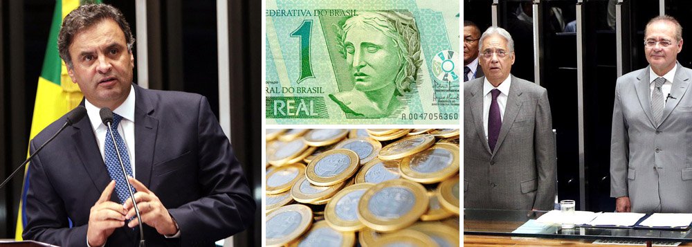 Em sessão solene no Senado pelos 20 anos de implantação do Plano Real – moeda que entrou em circulação em 1º de julho de 1994 --, presidenciável do PSDB afirma que "12 anos de governo do PT levaram Brasil à desesperança"; diante do ex-presidente Fernando Henrique, Aécio Neves lembrou que, naquele ano, com eleições presidenciais, "pescadores de águas turvas chamaram o plano de 'estelionato eleitoral'", em referência ao então candidato Lula; "o sucesso do País não interessava aos nossos adversários"; campanha tucana ganha eixo econômico; senador mineiro pediu "juros do BNDES para toda a economia, e não apenas para os escolhidos"; dentro do Senado, foi aplaudido de pé; confira discurso na íntegra (Foto: Ana Pupulin) Em sessão solene no Senado pelos 20 anos de implantação do Plano Real – moeda que entrou em circulação em 1º de julho de 1994 --, presidenciável do PSDB afirma que "12 anos de governo do PT levaram Brasil à desesperança"; diante do ex-presidente Fernando Henrique, Aécio Neves lembrou que, naquele ano, com eleições presidenciais, "pescadores de águas turvas chamaram o plano de 'estelionato eleitoral'", em referência ao então candidato Lula; "o sucesso do País não interessava aos nossos adversários"; campanha tucana ganha eixo econômico; senador mineiro pediu "juros do BNDES para toda a economia, e não apenas para os escolhidos"; dentro do Senado, foi aplaudido de pé; confira discurso na íntegra