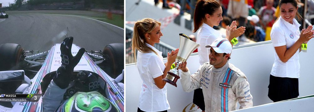 O terceiro lugar do brasileiro é o melhor resultado desde que ele assumiu um dos cockpits da Williams; posição coroa bom fim de semana do piloto, que largou em quarto e já está confirmado na temporada 2015 da Fórmula 1, na mesma Williams; Massa também repetiu neste domingo sua melhor performance em Monza: em 2010, ele ficou em terceiro lugar com a Ferrari (Foto: Realle Palazzo-Martini) O terceiro lugar do brasileiro é o melhor resultado desde que ele assumiu um dos cockpits da Williams; posição coroa bom fim de semana do piloto, que largou em quarto e já está confirmado na temporada 2015 da Fórmula 1, na mesma Williams; Massa também repetiu neste domingo sua melhor performance em Monza: em 2010, ele ficou em terceiro lugar com a Ferrari