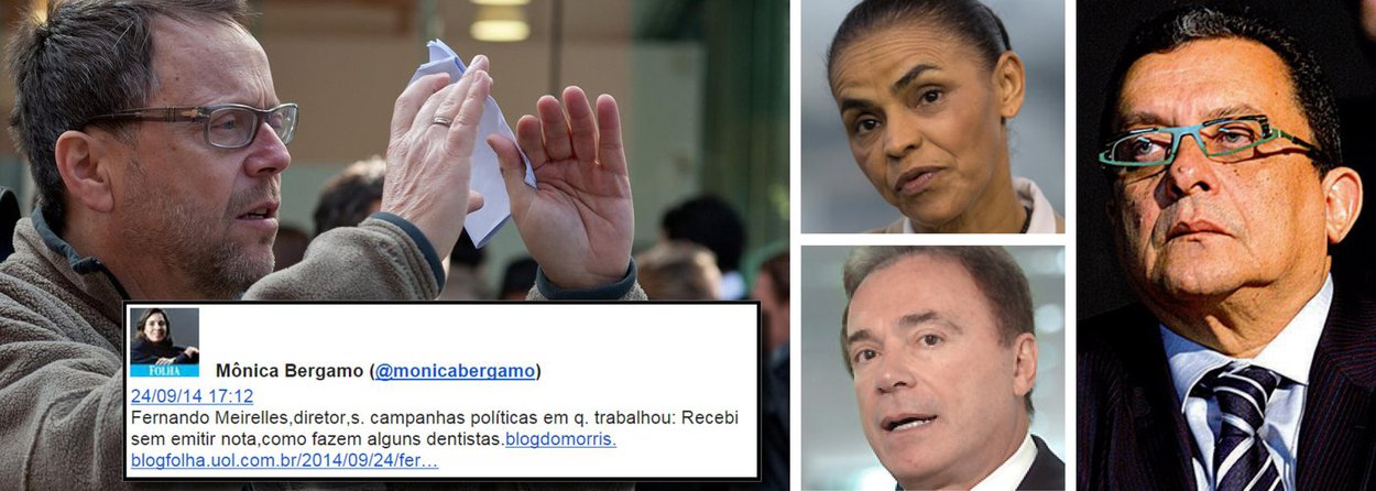 Com tudo acertado para assumir a direção da propaganda de candidata Marina Silva, Fernando Meirelles diz que seu trabalho será "voluntário"; em outras campanhas, porém, admitiu ter recebido "uma parte do que era devido sem nota, como fazem alguns dentistas"; segundo ele, foi o que aconteceu na década de 1980, quando fez a campanha para governador do Paraná do atual senador Álvaro Dias; uma das mais influentes jornalistas do País, Mônica Bergamo, registrou confissão em sua conta de twitter; Meirelles promete agressividade agora; "Li uma frase atribuída a João Goebbels Santana. Na mosca!", comemorou ele, referindo-se ao responsável pela comunicação do PT; Fernando Caixa 2 Meireles lhe cai bem? (Foto: Aline Lima) www.brasil247.com - Com tudo acertado para assumir a direção da propaganda de candidata Marina Silva, Fernando Meirelles diz que seu trabalho será "voluntário"; em outras campanhas, porém, admitiu ter recebido "uma parte do que era devido sem nota, como fazem alguns dentistas"; segundo ele, foi o que aconteceu na década de 1980, quando fez a campanha para governador do Paraná do atual senador Álvaro Dias; uma das mais influentes jornalistas do País, Mônica Bergamo, registrou confissão em sua conta de twitter; Meirelles promete agressividade agora; "Li uma frase atribuída a João Goebbels Santana. Na mosca!", comemorou ele, referindo-se ao responsável pela comunicação do PT; Fernando Caixa 2 Meireles lhe cai bem?