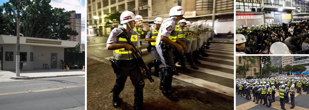 Consulado geral do país em São Paulo enviou e-mail aos cidadãos americanos aconselhando para "evitar protestos e áreas com grande concentração de pessoas" em passagem pelo Brasil; mensagem foi feita na véspera do chamado Não Vai Ter Copa, realizado no centro da capital paulista (Foto: Roberta Namour) Consulado geral do país em São Paulo enviou e-mail aos cidadãos americanos aconselhando para "evitar protestos e áreas com grande concentração de pessoas" em passagem pelo Brasil; mensagem foi feita na véspera do chamado Não Vai Ter Copa, realizado no centro da capital paulista