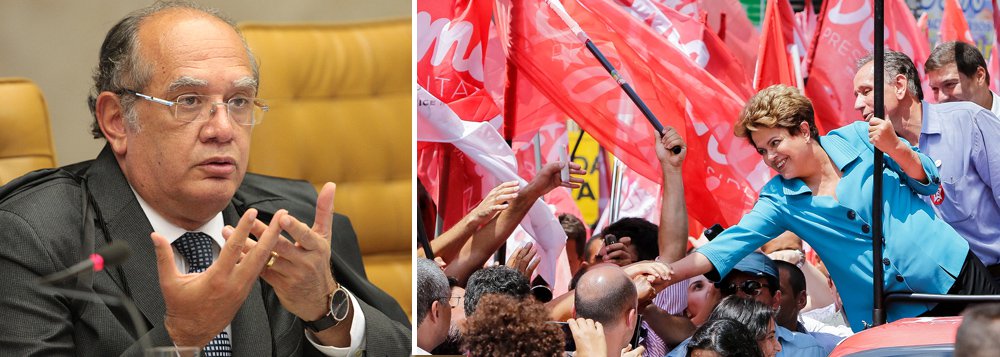 Ministro Gilmar Mendes já tem elementos para fazer o que tanto o PT quanto a oposição esperavam dele; técnicos do Tribunal Superior Eleitoral argumentam que 13% das saídas dos recursos da campanha da presidente Dilma foram irregulares, assim como 5% das entradas, e se manifestaram pela rejeição das contas; relatório será enviado ao ministro, que cuida do caso; voto de Gilmar será levado a plenário; rejeição das contas não impede a diplomação de Dilma, mas dá mais gás à oposição na estratégia para um eventual impeachment (Foto: Gisele Federicce) www.brasil247.com - Ministro Gilmar Mendes já tem elementos para fazer o que tanto o PT quanto a oposição esperavam dele; técnicos do Tribunal Superior Eleitoral argumentam que 13% das saídas dos recursos da campanha da presidente Dilma foram irregulares, assim como 5% das entradas, e se manifestaram pela rejeição das contas; relatório será enviado ao ministro, que cuida do caso; voto de Gilmar será levado a plenário; rejeição das contas não impede a diplomação de Dilma, mas dá mais gás à oposição na estratégia para um eventual impeachment