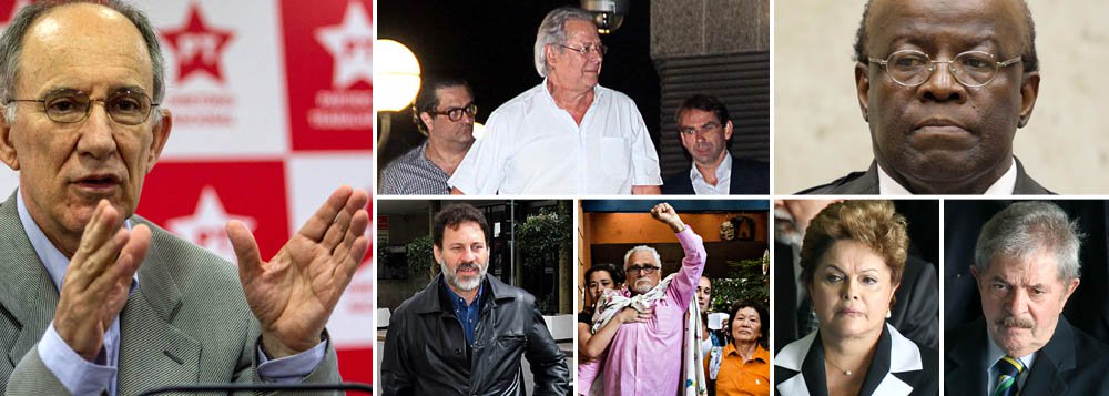 Como um partido político deve se comportar diante do que já se reconhece como prisões ilegais e humilhantes de três de suas figuras históricas?; é o que a direção do PT vai responder hoje, durante reunião do Diretório Nacional; será a primeira do reeleito presidente Rui Falcão; vitorioso na semana passada com 70% dos votos diretos dos militantes, ele vai mediar o tamanho da solidariedade que o partido emprestará aos seus ex-presidentes José Dirceu e José Genoíno, e ao ex-tesoureiro Delúbio Soares; desagravo deve incluir crítica forte a presidente do STF, Joaquim Barbosa, que transformou regimes semiabertos em prisões fechadas; mas haverá cobrança sobre Lula e a presidente Dilma?; partido pode ir às ruas mostrar indignação? (Foto: Ana Pupulin) www.brasil247.com - Como um partido político deve se comportar diante do que já se reconhece como prisões ilegais e humilhantes de três de suas figuras históricas?; é o que a direção do PT vai responder hoje, durante reunião do Diretório Nacional; será a primeira do reeleito presidente Rui Falcão; vitorioso na semana passada com 70% dos votos diretos dos militantes, ele vai mediar o tamanho da solidariedade que o partido emprestará aos seus ex-presidentes José Dirceu e José Genoíno, e ao ex-tesoureiro Delúbio Soares; desagravo deve incluir crítica forte a presidente do STF, Joaquim Barbosa, que transformou regimes semiabertos em prisões fechadas; mas haverá cobrança sobre Lula e a presidente Dilma?; partido pode ir às ruas mostrar indignação?