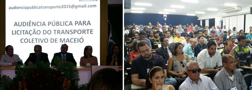 Durante audiência pública, foi anunciado que o edital de licitação do transporte coletivo, em Maceió, será lançado junho; depois será dado um prazo de 45 dias para que as empresas apresentem as propostas; na audiência também foi apresentada uma pesquisa sobre mobilidade urbana que aponta que o transporte público é utilizado por 45% das viagens motorizadas feitas pela população da capital e dos municípios de Rio Largo e Satuba (Foto: Voney Malta) Durante audiência pública, foi anunciado que o edital de licitação do transporte coletivo, em Maceió, será lançado junho; depois será dado um prazo de 45 dias para que as empresas apresentem as propostas; na audiência também foi apresentada uma pesquisa sobre mobilidade urbana que aponta que o transporte público é utilizado por 45% das viagens motorizadas feitas pela população da capital e dos municípios de Rio Largo e Satuba