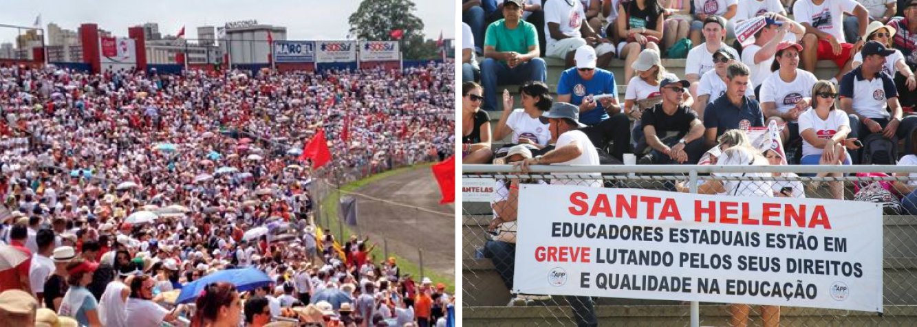 Os professores da rede pública de ensino do Paraná decidiram suspender a greve que já durava quase um mês; mas, durante assembleia em um estádio de Curitiba, a categoria deixou claro que permanece em estado de greve; a retomada das atividades ocorre após o governo de Beto Richa (PSDB) ter obtido uma liminar no Tribunal de Justiça (TJ-PR) determinando a volta ao trabalho, sob pena de multa diária de R$ 20 mil em caso de descumprimento; a greve afetou quase 1 milhão de alunos (Foto: Leonardo Lucena) Os professores da rede pública de ensino do Paraná decidiram suspender a greve que já durava quase um mês; mas, durante assembleia em um estádio de Curitiba, a categoria deixou claro que permanece em estado de greve; a retomada das atividades ocorre após o governo de Beto Richa (PSDB) ter obtido uma liminar no Tribunal de Justiça (TJ-PR) determinando a volta ao trabalho, sob pena de multa diária de R$ 20 mil em caso de descumprimento; a greve afetou quase 1 milhão de alunos