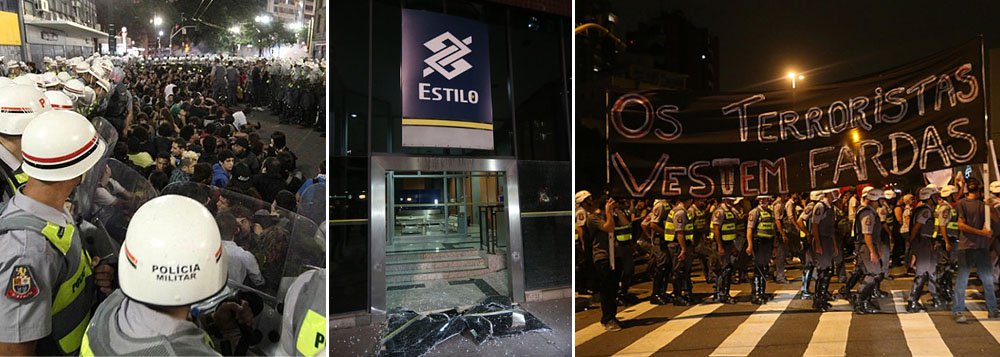 Ato com cerca de 1,5 mil pessoas teve apenas um princípio de tumulto; segundo a Polícia Militar (PM), alguns participantes depredaram a fachada de uma agência do Banco do Brasil e arremessaram um coquetel-molotov contra a tropa que acompanhava o protesto; a polícia agiu para conter a ação e impedir o avanço da passeata; cinco foram detidos, contra 262 na última manifestação (Foto: Roberta Namour) Ato com cerca de 1,5 mil pessoas teve apenas um princípio de tumulto; segundo a Polícia Militar (PM), alguns participantes depredaram a fachada de uma agência do Banco do Brasil e arremessaram um coquetel-molotov contra a tropa que acompanhava o protesto; a polícia agiu para conter a ação e impedir o avanço da passeata; cinco foram detidos, contra 262 na última manifestação