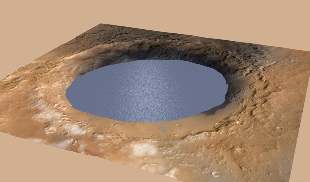 Após dois anos de permanência na superfície do planeta vermelho, a sonda Curiosity comprovou: em Marte existiram lagos, rios e uma atmosfera densa, muito similar àquela que existe no planeta Terra. (Foto: Gisele Federicce) Após dois anos de permanência na superfície do planeta vermelho, a sonda Curiosity comprovou: em Marte existiram lagos, rios e uma atmosfera densa, muito similar àquela que existe no planeta Terra.