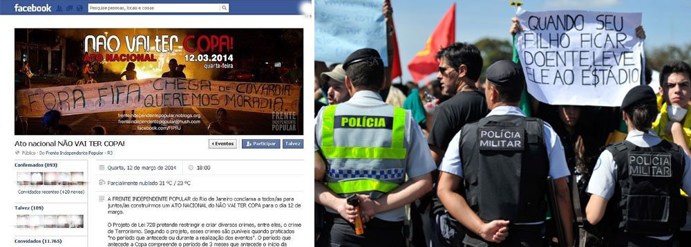 Ativistas estão convocando, pelas redes sociais, mais um protesto que tem como principal mote críticas à Copa; a manifestação está marcada para esta quarta-feira (12), com concentração na Candelária, Centro da cidade, às 18h; a mobilização, apelidada de "Ato Nacional do Não Vai Ter Copa", vai protestar contra a o projeto de lei 728, que segundo a postagem "pretende restringir e criar diversos crimes, entre eles, o crime de terrorismo" (Foto: Leonardo Lucena) Ativistas estão convocando, pelas redes sociais, mais um protesto que tem como principal mote críticas à Copa; a manifestação está marcada para esta quarta-feira (12), com concentração na Candelária, Centro da cidade, às 18h; a mobilização, apelidada de "Ato Nacional do Não Vai Ter Copa", vai protestar contra a o projeto de lei 728, que segundo a postagem "pretende restringir e criar diversos crimes, entre eles, o crime de terrorismo"