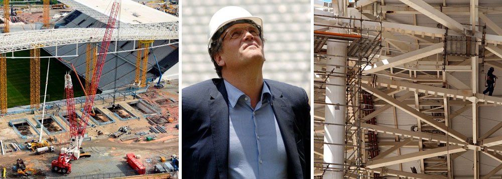 Estouro de cronograma vence a organização; estádio escolhido como sede da abertura da Copa do Mundo ficará pronto "no último minuto", como definiu Jérôme Valcke; haverá apenas um evento teste antes de Brasil e Croácia entrarem em campo aos olhos do mundo, em 12 de junho; no dia 17 de maio jogarão Corinthians e Figueirense, pelo Campeonato Brasileiro, com 50 mil ingressos à venda; "data será muito importante para verificarmos as condições em definitivo", disse o secretário-geral da Fifa, tentando demonstrar otimismo; cronograma da empreiteira Odebrecht na obra tocada por Andrés Sanchez foi para o espaço (Foto: Felipe L. Goncalves) Estouro de cronograma vence a organização; estádio escolhido como sede da abertura da Copa do Mundo ficará pronto "no último minuto", como definiu Jérôme Valcke; haverá apenas um evento teste antes de Brasil e Croácia entrarem em campo aos olhos do mundo, em 12 de junho; no dia 17 de maio jogarão Corinthians e Figueirense, pelo Campeonato Brasileiro, com 50 mil ingressos à venda; "data será muito importante para verificarmos as condições em definitivo", disse o secretário-geral da Fifa, tentando demonstrar otimismo; cronograma da empreiteira Odebrecht na obra tocada por Andrés Sanchez foi para o espaço