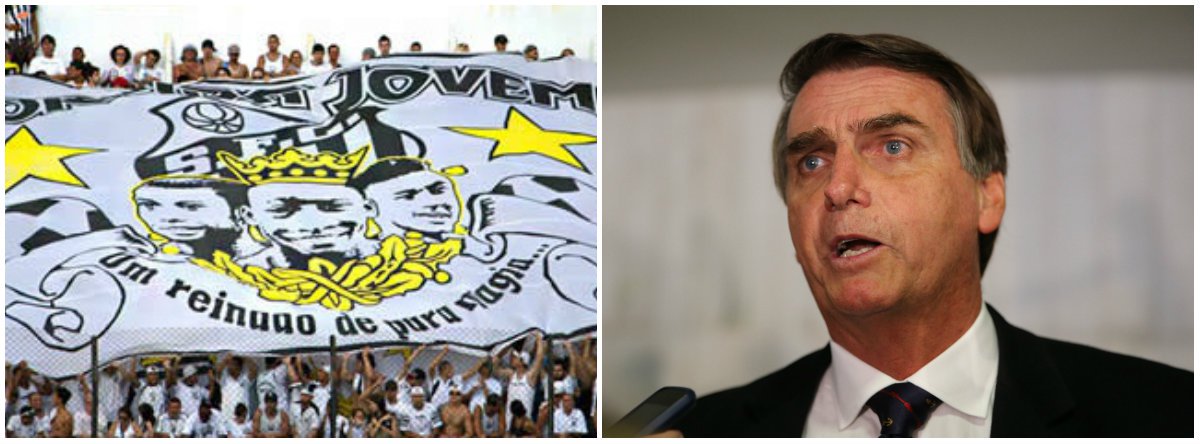 Torcida Jovem do Santos: Bolsonaro não representa os interesses do povo (Foto: Esq.: Organizadas.com / Dir.: Valter Campanato - ABR) Torcida Jovem do Santos: Bolsonaro não representa os interesses do povo
