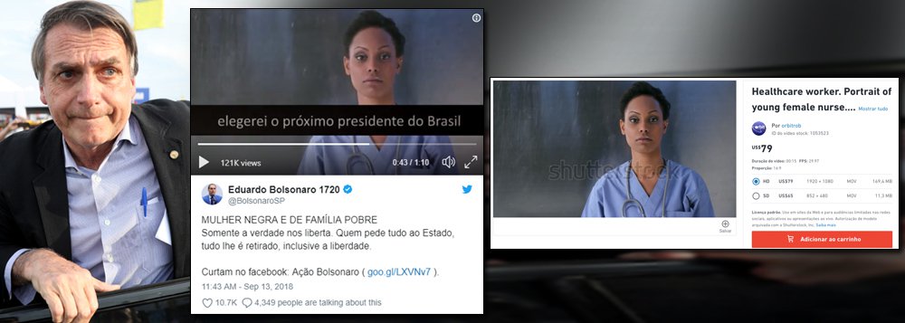 Campanha de Bolsonaro usa modelo estrangeira no papel de mulher negra e pobre Campanha de Bolsonaro usa modelo estrangeira no papel de mulher negra e pobre