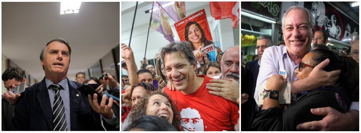 O Anticristo deve desidratar com o impulso de crescimento de Haddad e Ciro (Foto: Esq.: Adriano Machado - Reuters / meio: Stuckert / Dir.: Divulgação ) O Anticristo deve desidratar com o impulso de crescimento de Haddad e Ciro