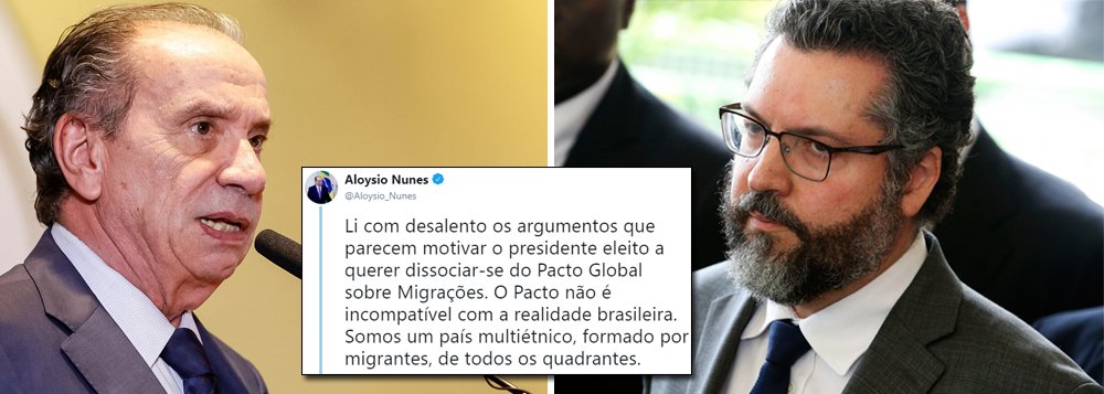 Aloysio Nunes contesta chanceler de Bolsonaro em polêmica sobre migrações Aloysio Nunes contesta chanceler de Bolsonaro em polêmica sobre migrações