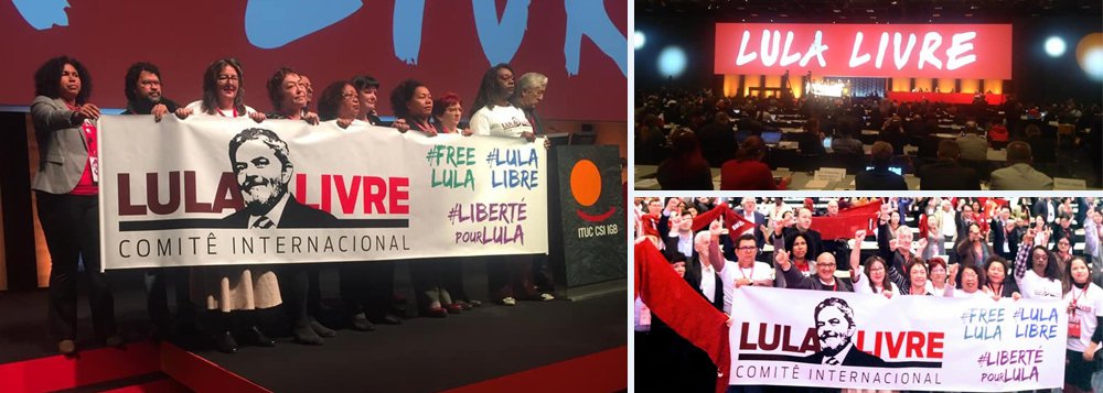 Congresso mundial de trabalhadores promove ato em defesa de Lula Congresso mundial de trabalhadores promove ato em defesa de Lula