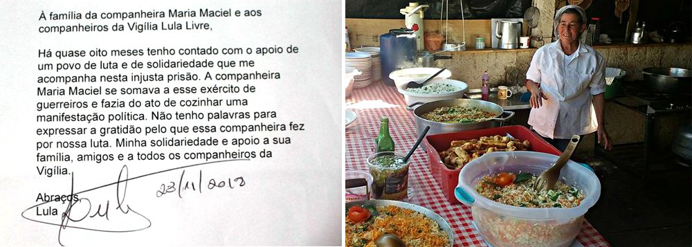 Em carta, Lula agradece cozinheira da Vigília que faleceu Em carta, Lula agradece cozinheira da Vigília que faleceu