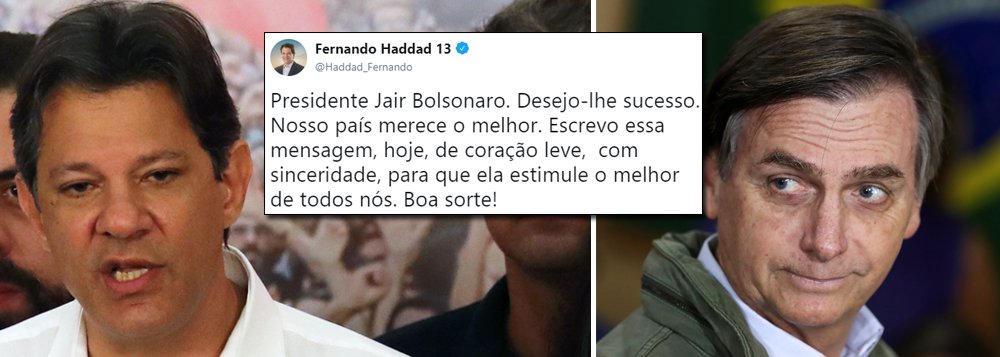 Haddad cumprimenta Bolsonaro pela vitória Haddad cumprimenta Bolsonaro pela vitória