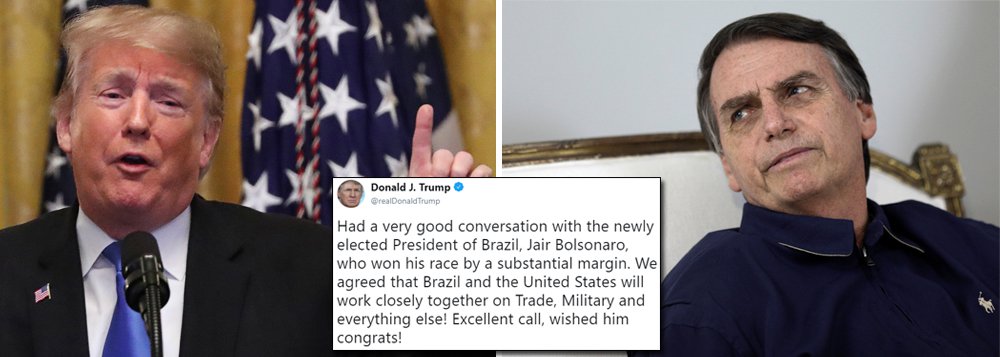 Trump: conversa 'boa' com Bolsonaro sobre comércio e defesa Trump: conversa 'boa' com Bolsonaro sobre comércio e defesa