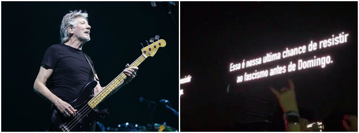 Em últimos segundos antes das 22h, Roger Waters prega Ele Não durante show (Foto: Luca Bruno / AP Photo) Em últimos segundos antes das 22h, Roger Waters prega Ele Não durante show