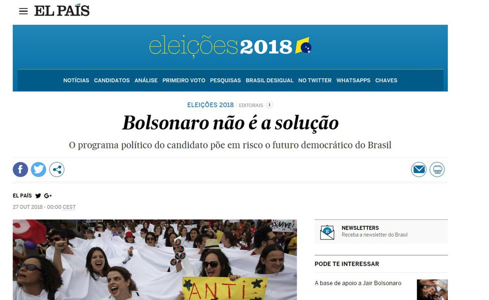 El País se posiciona: Bolsonaro não é a solução El País se posiciona: Bolsonaro não é a solução