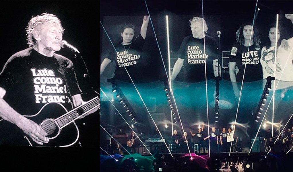 Roger Waters faz homenagem a Marielle Franco em show no Rio (Foto: Reprodução/Twitter) Roger Waters faz homenagem a Marielle Franco em show no Rio