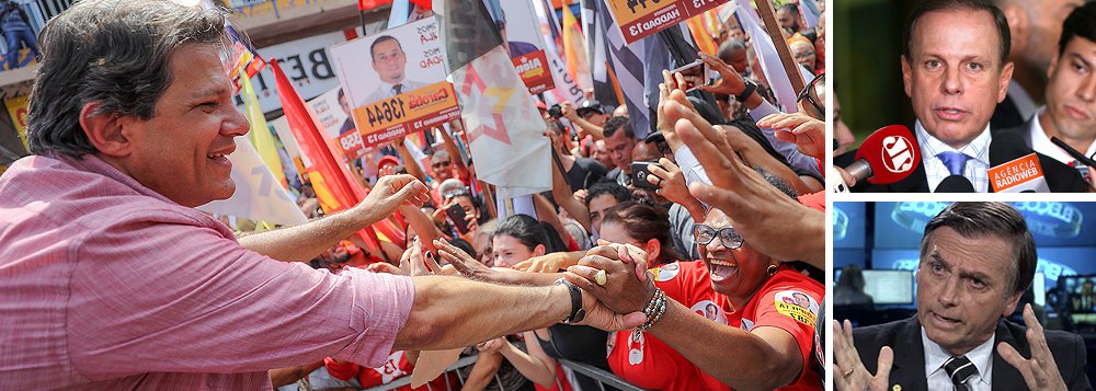 Doria derruba Bolsonaro e Haddad lidera em São Paulo www.brasil247.com - Doria derruba Bolsonaro e Haddad lidera em São Paulo
