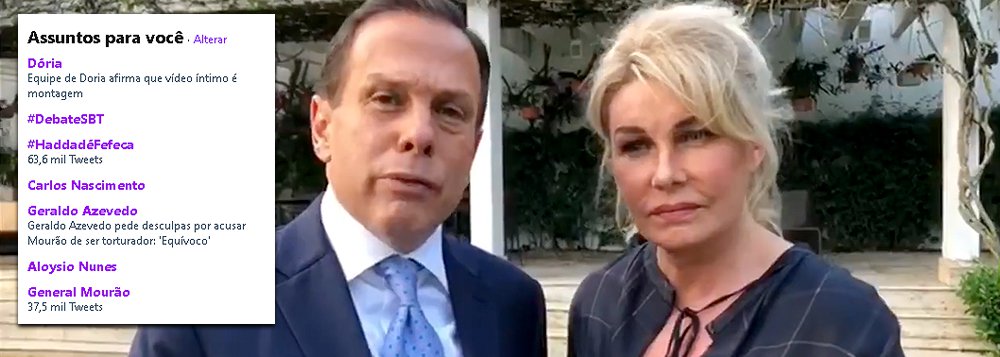 Doria vira assunto mais comentado no Twitter mundial após vídeo pornográfico Doria vira assunto mais comentado no Twitter mundial após vídeo pornográfico
