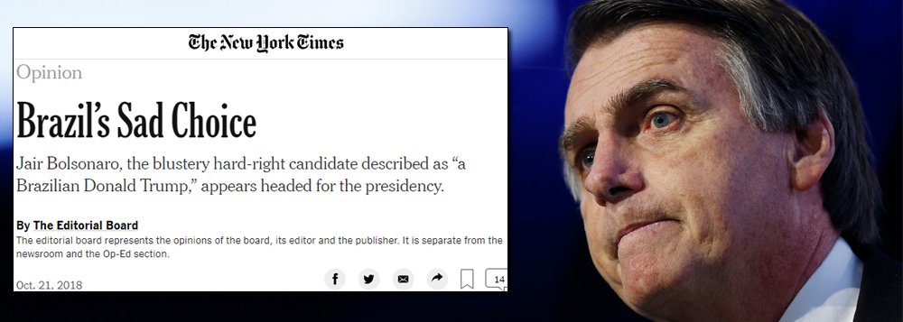 The New York Times sobre Bolsonaro: 'repulsivo' The New York Times sobre Bolsonaro: 'repulsivo'